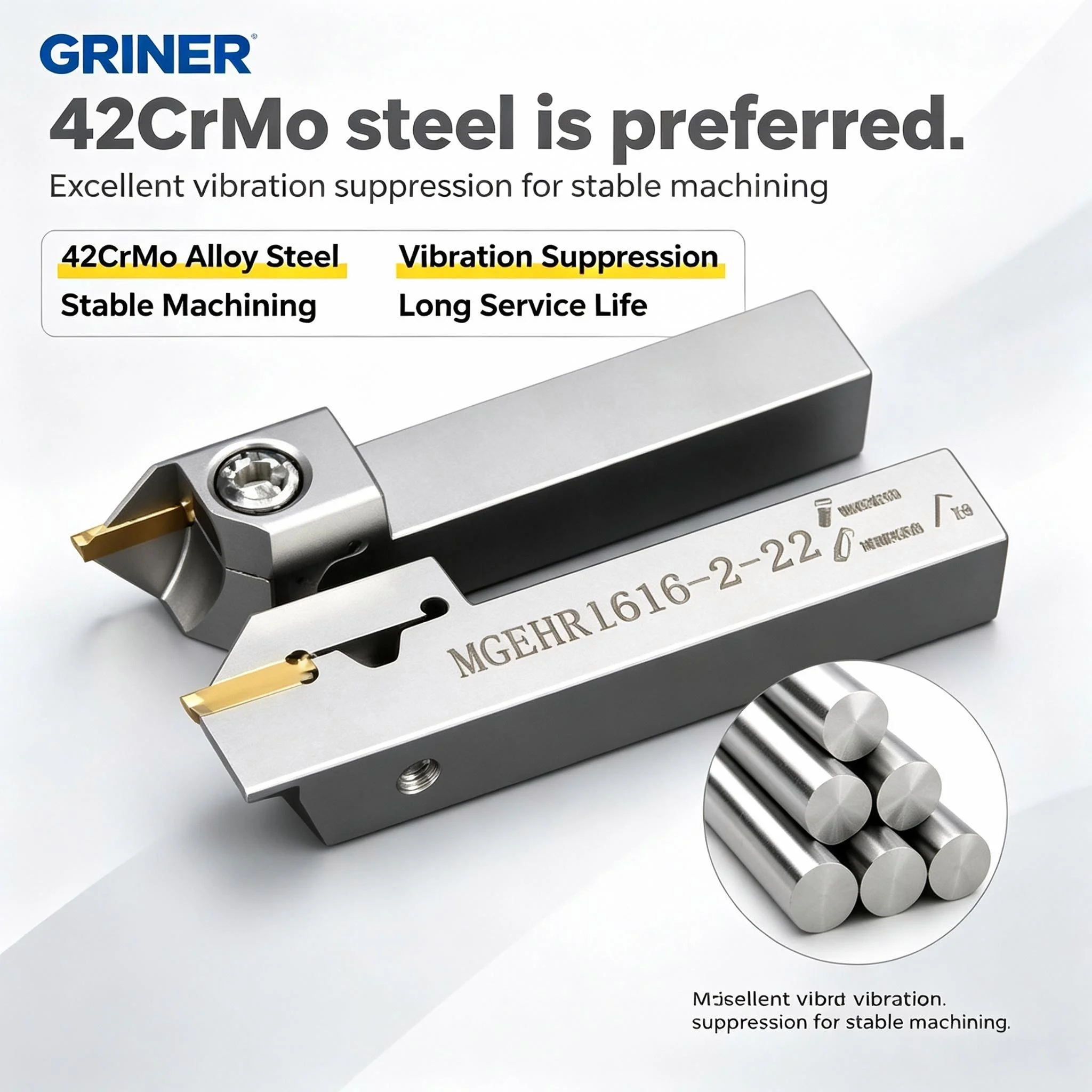 GRINER CNC Cutting and Slotting Tool Bar - White - Extended - Lathe Outer Diameter Slotting - Cutting Tool Bar MGEHR12 16 20 25