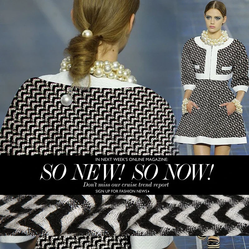 

Wool Fabric Black White Zigzag Pattern Autumn Winter Coat Jacket Shawl Fabrics Soft Drape Material Wholesale Cloth by the Meter