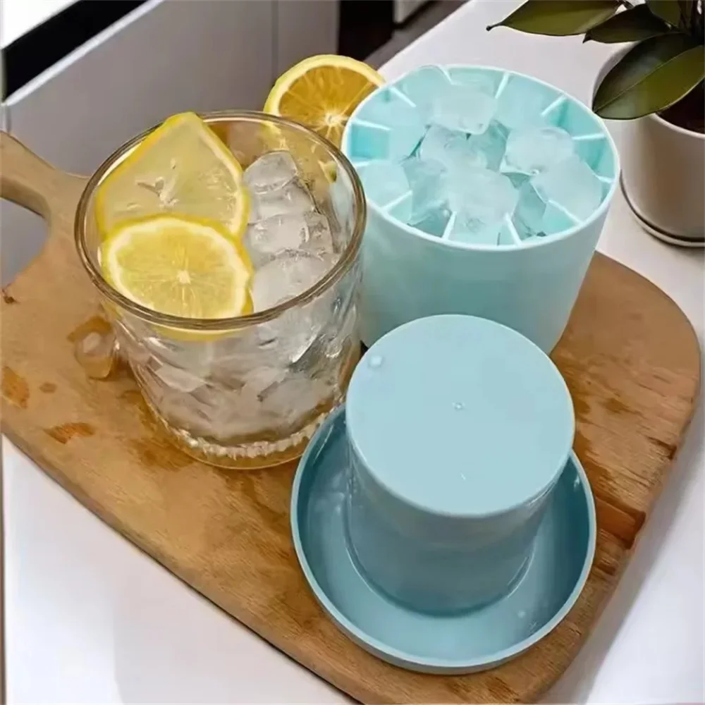 Eis-Aufbewahrungsbox aus lebensmittelechtem Silikon, zylindrische Eiswürfelform, Haushalts-Eisbereiter, musikalischer Eiskübel, Eisbecher, schnelles Einfrieren