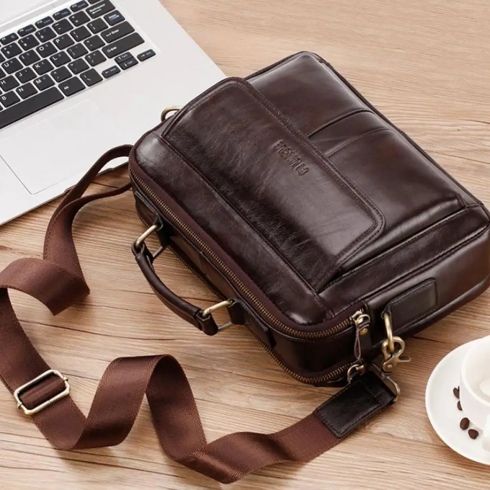 Genuine Leather Casual Multifunctional Trendy Large Capacity Single Shoulder Carrying Crossbody Bag for Men