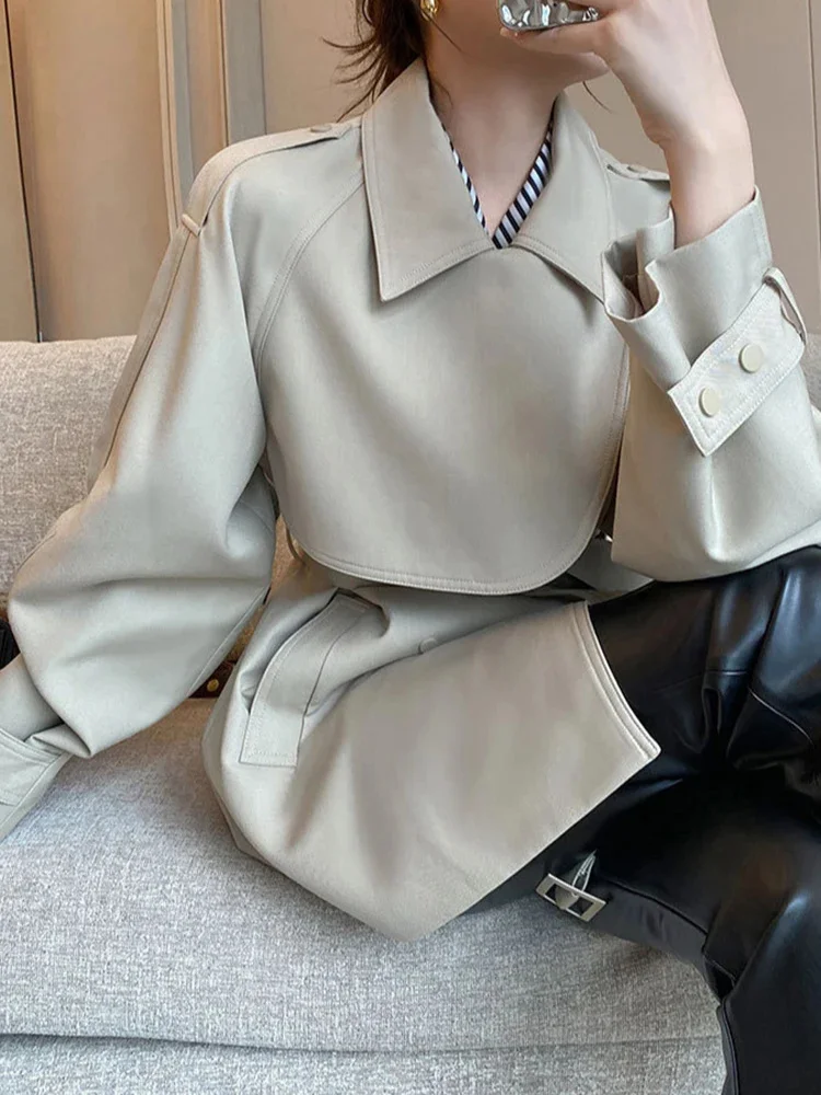 

Trendy Windbreaker For Women Lapel Full Sleeves Solid Color Designer Belt Gathered Waist Trench Coat New 2DC1253