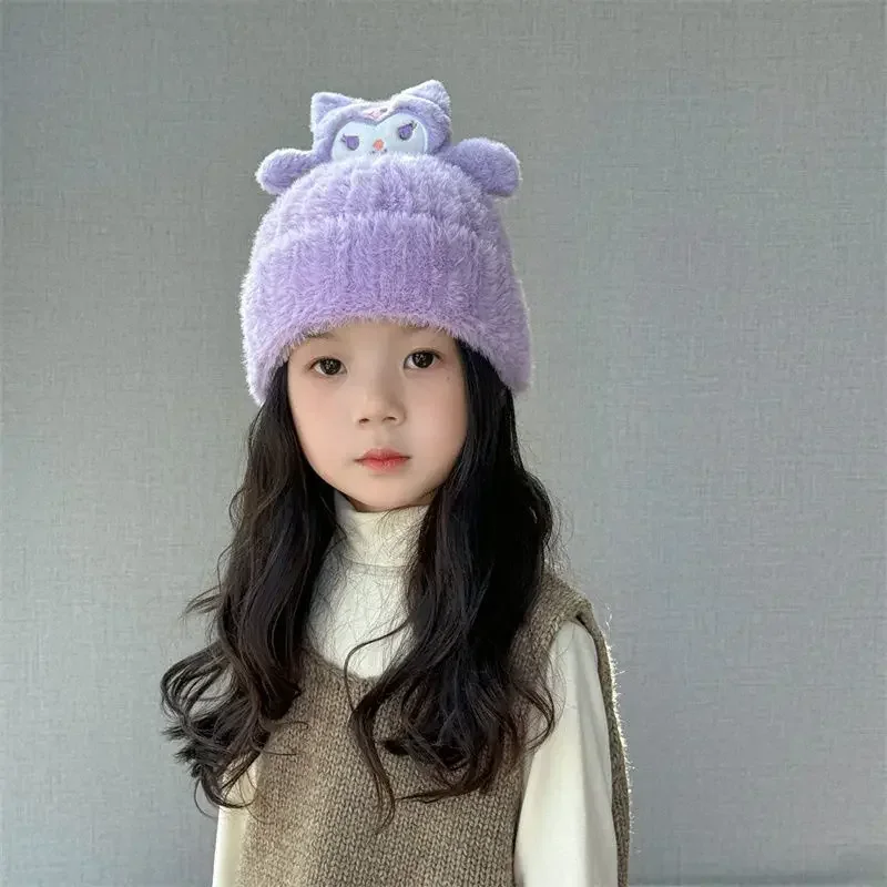 Kuromi Cinnamoroll Kawaii Anime Sanrio Ins Winter Warm Soft Hat Scarf Cute My Melody Winterproof Baby Earmuffs Cap Gifts for Kid