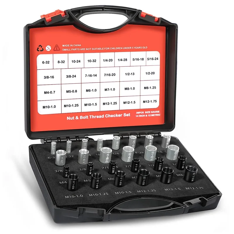 너트 및 볼트 나사 검사, 너트 및 볼트 크기 게이지, 14 인치 및 12 미터법, 감지용 조립 나사 게이지