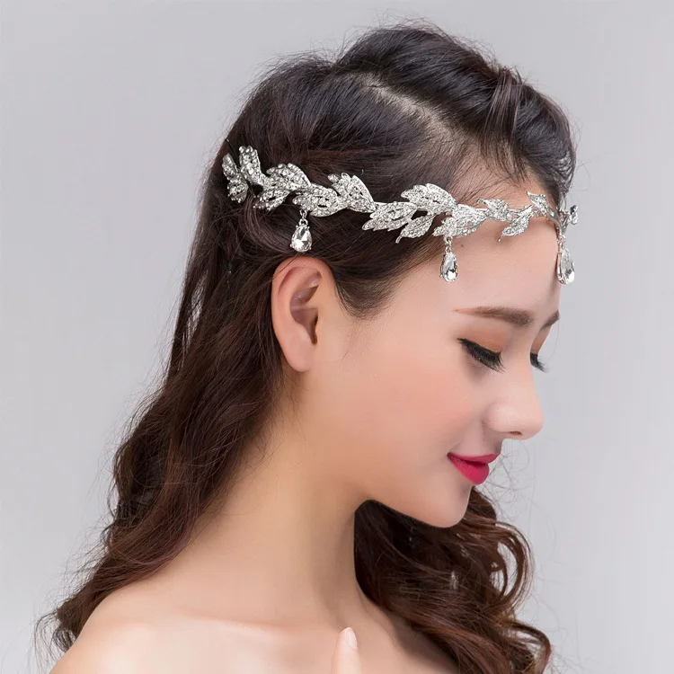 Classic Gold Plated Copper Hairband Headpiece Crown Tiara Headdress Roman Goddess Greek Water Drop Bridal Wedding Jewelry