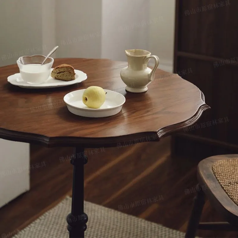Retro Solid Wood Flower Round   Wrought Iron Coffee   French Dining Furniture For Medieval Dessert Shop