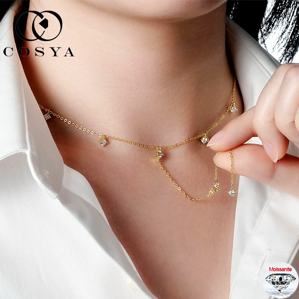 

COSYA 3 мм полное муассанитовое длинное ожерелье с кисточками для женщин S925 посеребренное 18-каратное золото лабораторное бриллиантовое ожерелье на шею вечерние ювелирные изделия