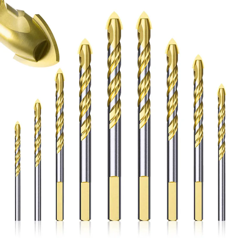 Threaded Triangle Masonry Drill Bits Set Strength Carbide Tips Concrete Drilling Bit for Ceramic Tile Wood Porcelain  Concrete