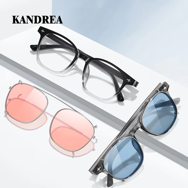 KANDREA Round Fashion Magnet Polarized Sunglasses Women Men Retro Glasses Frame Optical Fashion Prescription Eyeglasses 6035