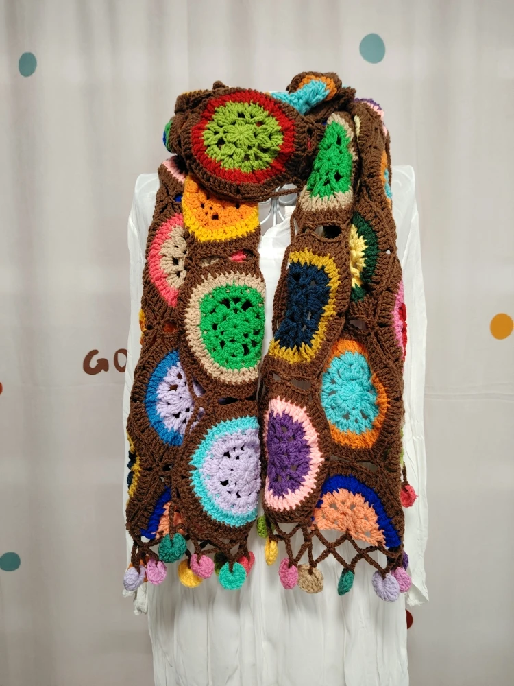 手作りフック編みフラワーフォレストシステムシリーズスカーフ純手織りスカーフ冬用ウール生地おしゃれなアクセサリー