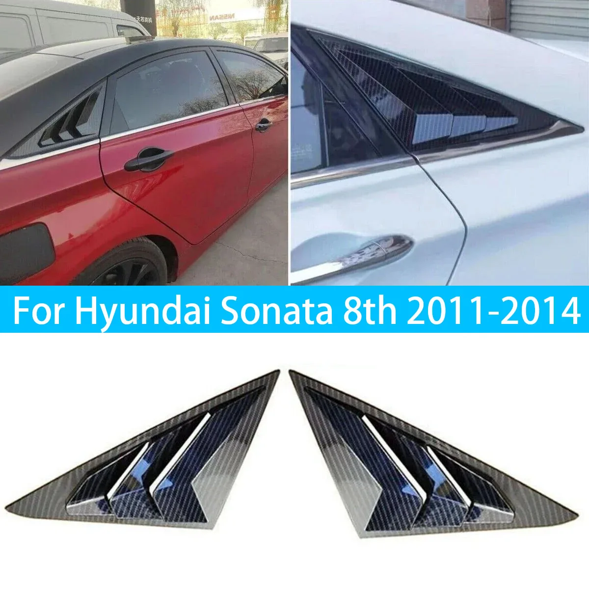 Para hyundai sonata 8th 2011 2012 2013 2014 persiana traseira do carro janela lateral obturador capa guarnição adesivo ventilação colher abs fibra de carbono