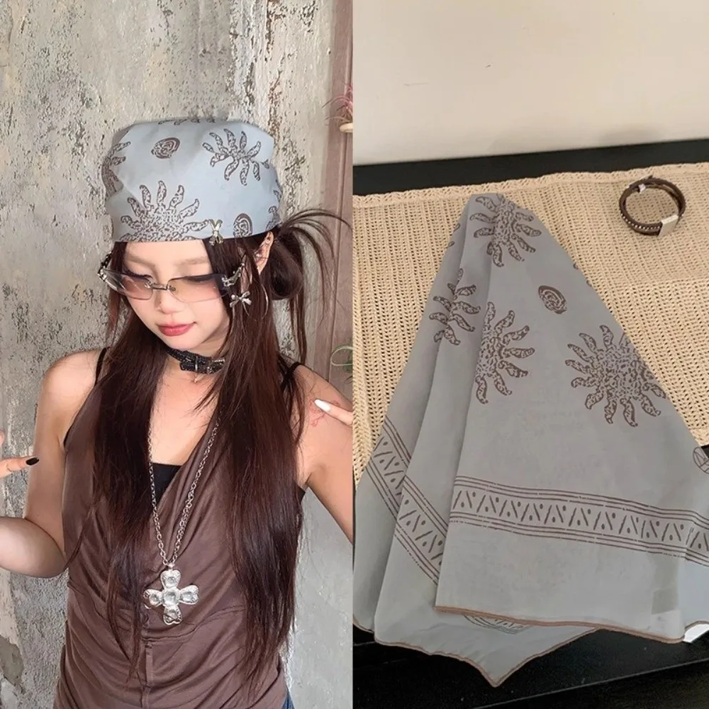 Retro Flower Square Headscarf Y2K Hip Hop Print Hair Scarf Hair Band Headband Punk Bandana Girls view 4