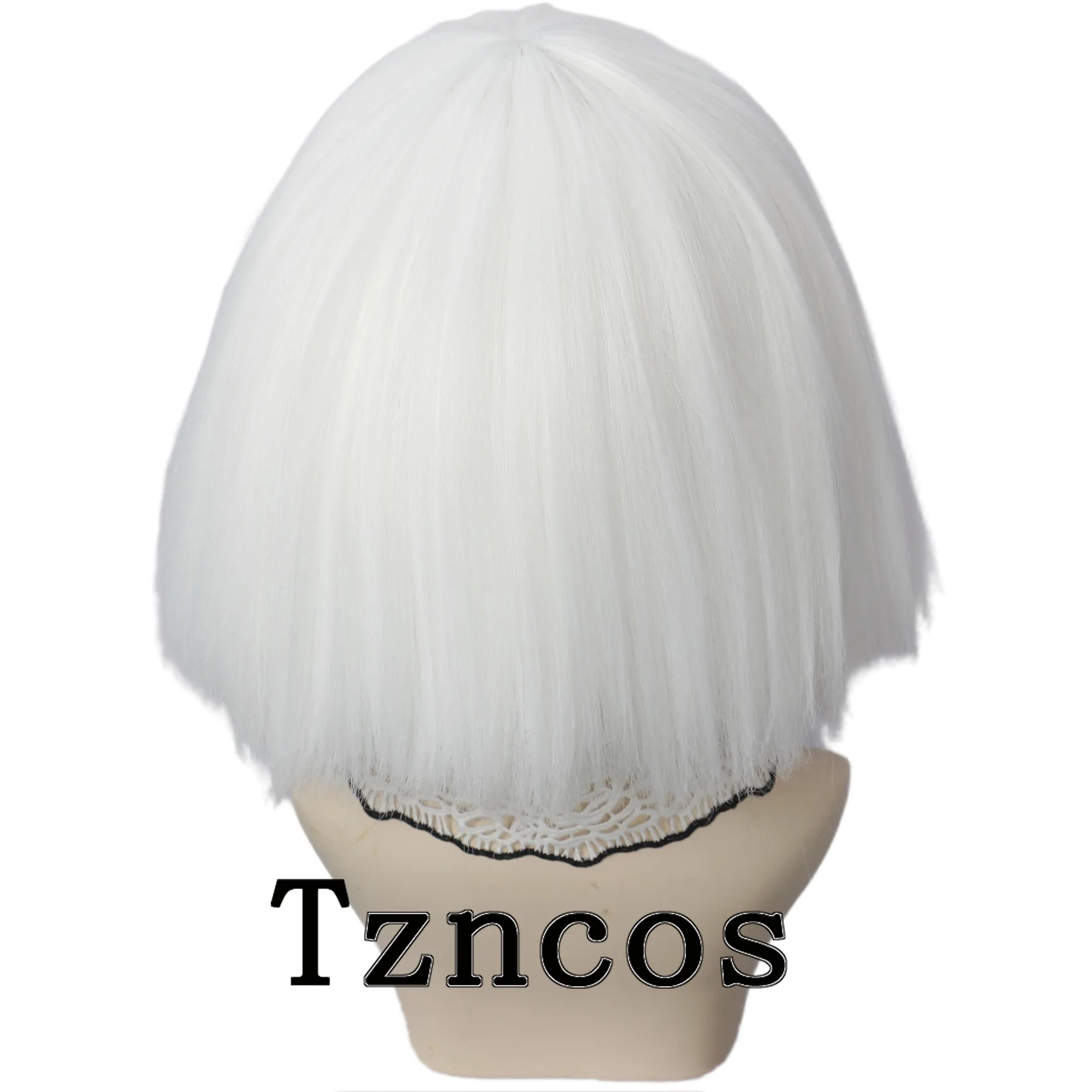 Tzncos المرأة رقيق أبيض قصير بوب شعر مستعار تنفس روز صافي غطاء ألياف صناعية مقاومة للحرارة للعب دور الهالوين #2