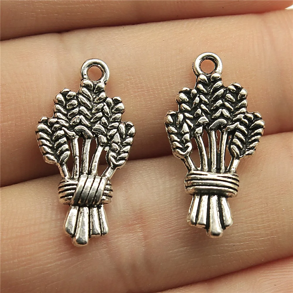 WYSIWYG 10pcs 24x13mm Wheat Rice Charm Pendants For Jewelry Making Antique Silver Color Wheat Pendants Charm