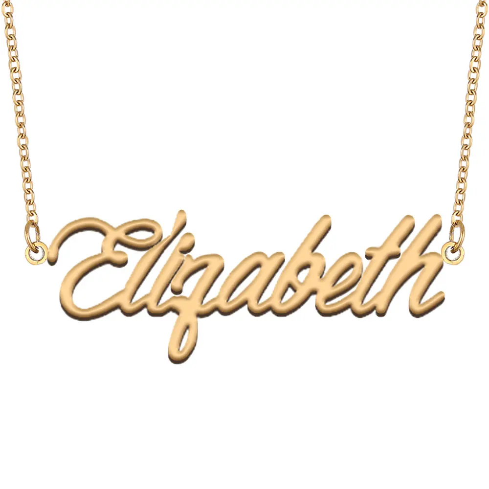 

Изысканное имя ожерелье для женщин амулеты "Elizabeth" Кулон-табличка с именем шрифт из нержавеющей стали ювелирные изделия подарок, NL2381