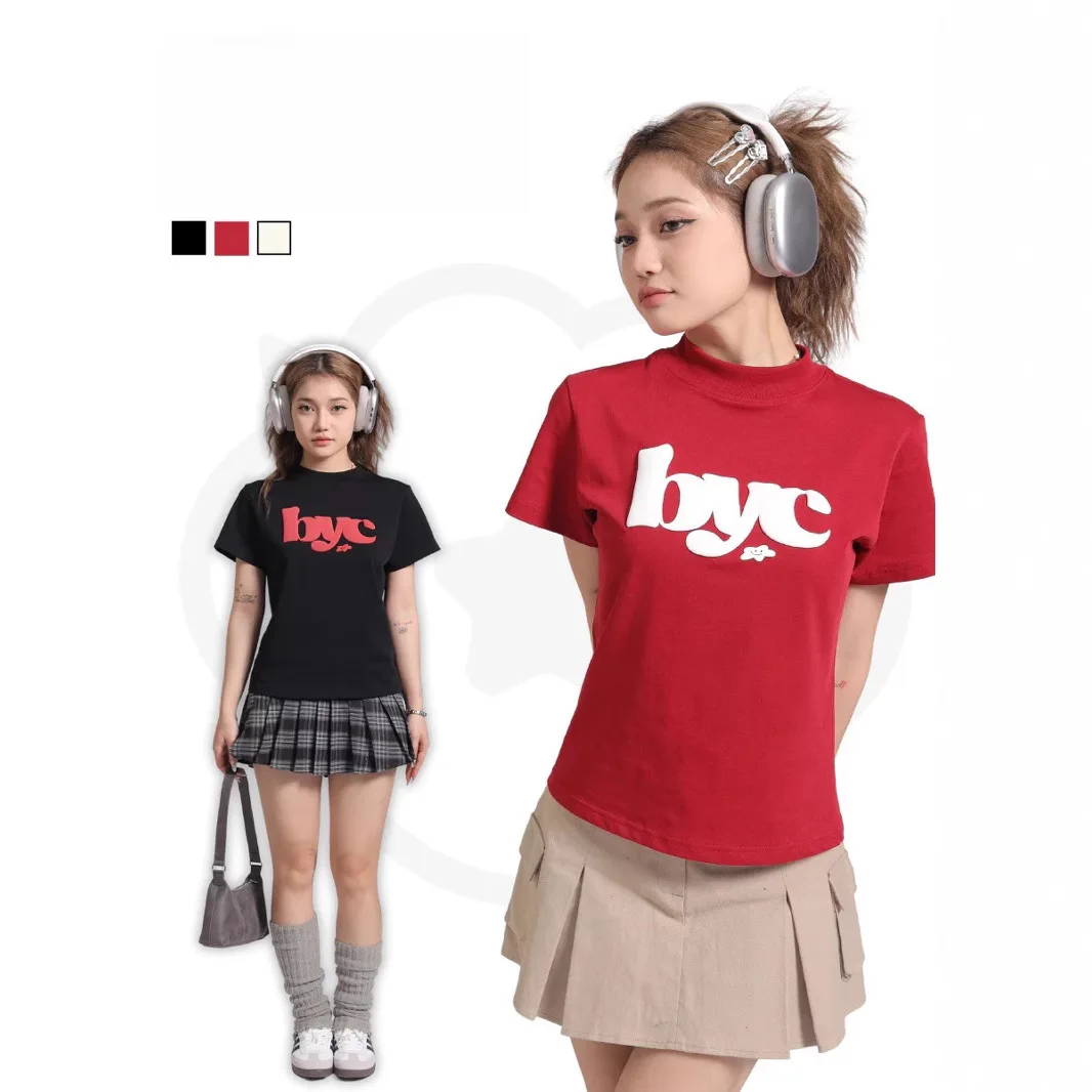 Summer Y2K T Shirt Women Letter Printed Vintage Short-Sleeved T-Shirt Slim Women O-Neck Student Crop Tops For Woman Tees