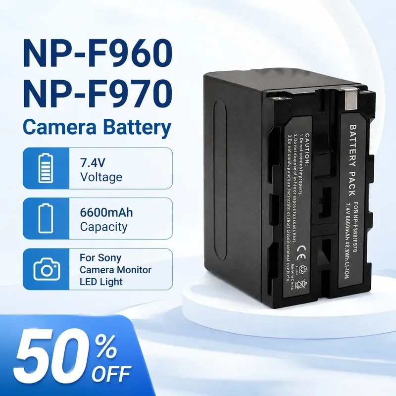 NP-F960 NP-F970 7.4V 6600mAh for Sony Camera Monitor LED Light Rechargeable Battery Full Decoding Rechargeable Li-ion Digital