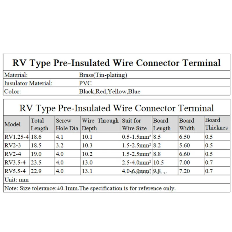 RV1.25/2/3.5/5.5 Insulated Ring Crimp Terminal round copper nose O-shaped cold pressed terminal PVC flame retardant