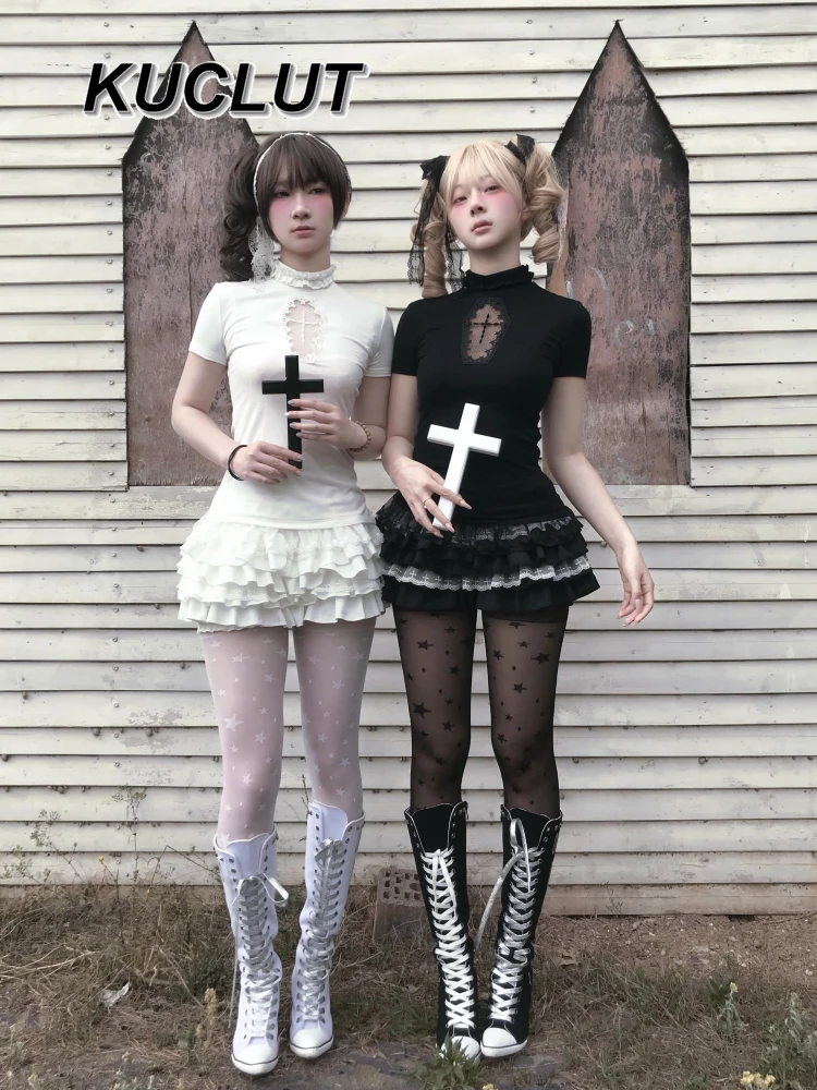 고스 Y2K 스타일 홀터넥 여성 캐주얼 티셔츠 서브컬쳐 패션 여름 여성용 탑 캐주얼 티셔츠 단색 빈티지 티셔츠