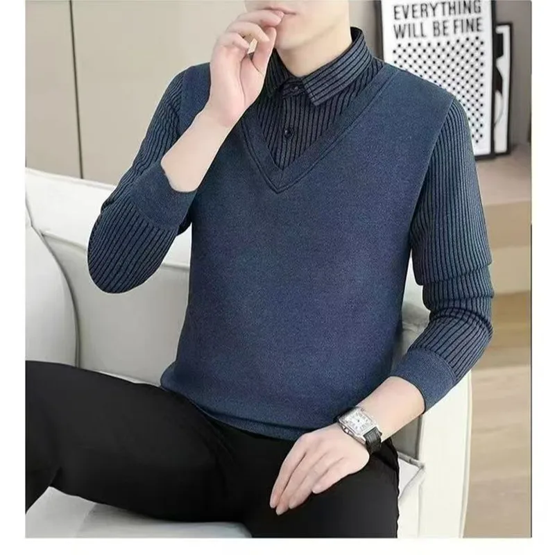 2026 Winter And Autumn Fleece Thick-Soled Sweater For Men Stylish And Casual Two-Piece Warm Top M-4XL