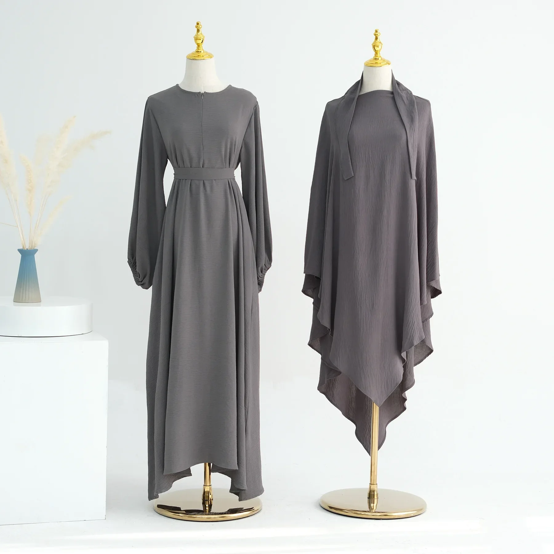 Conjunto de vestido largo Khimar para mujer musulmana, caftán Abaya de Dubái, Turquía, pañuelo para la cabeza, Hijab, prenda de oración, ropa islámica, Eid, Ramadán, 2 uds.