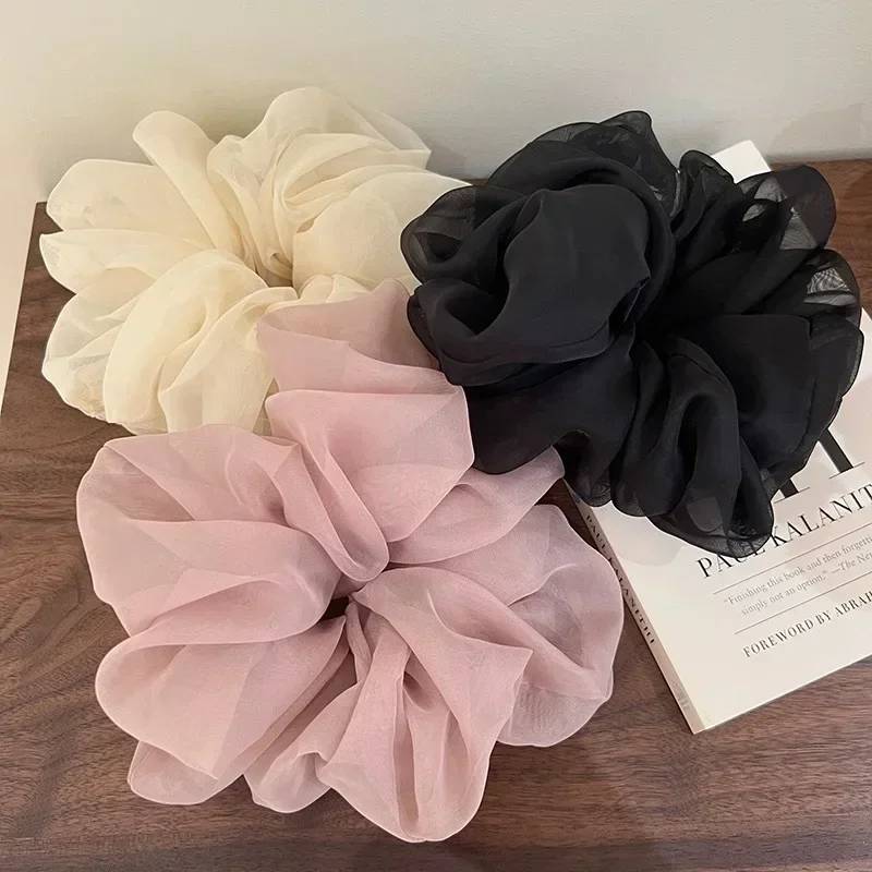 Woman Large Solid Color Chiffon Scrunchies Girls Sweet Rubber Band Lady Hair Accessories Hair Ties Ponytail Holders Ornaments