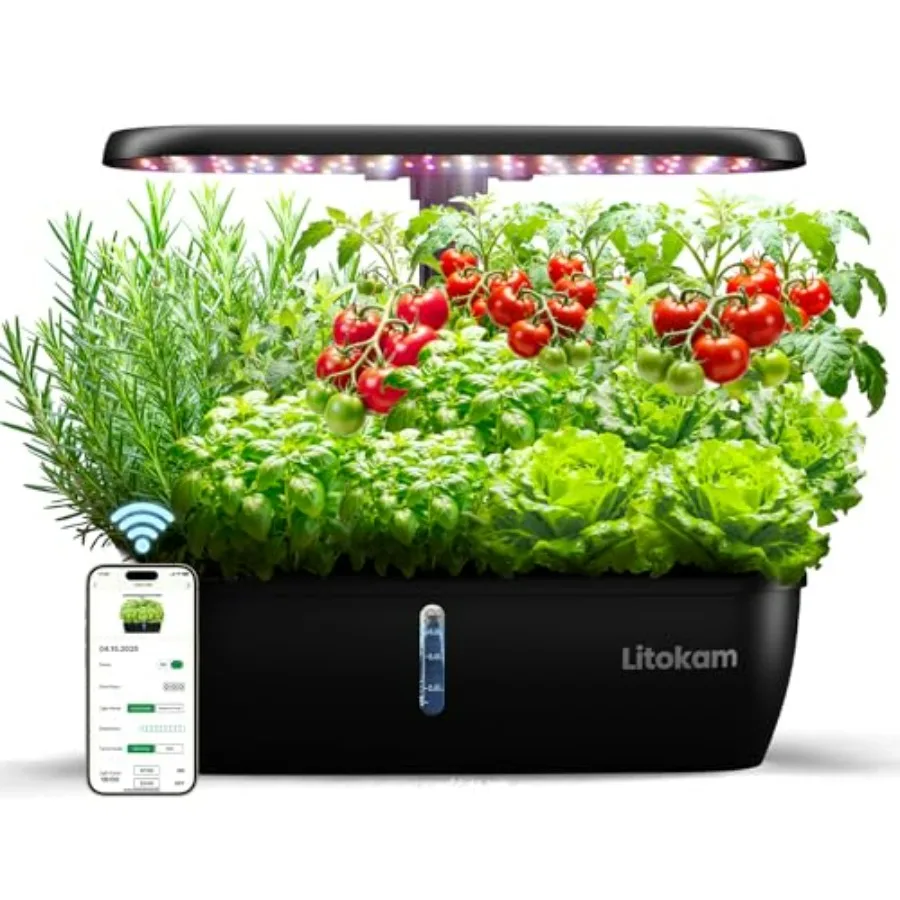 

Indoor Hydroponics Growing System Kit with 15 Pods 24W LED Light Smart APP Control Quiet Pump Auto Timer Ideal for Herbs Vegeta