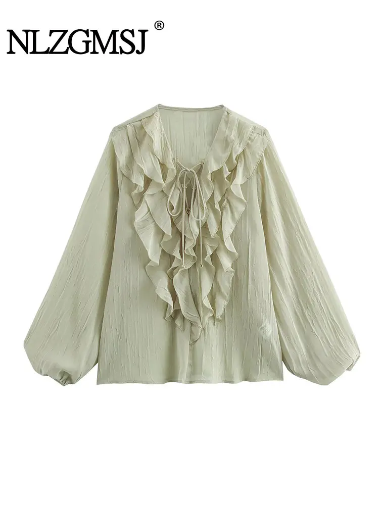 

Весна 2024, элегантные блузки с оборками для женщин, модная плиссированная блузка с длинным рукавом, полупрозрачные сексуальные рубашки, женский топ