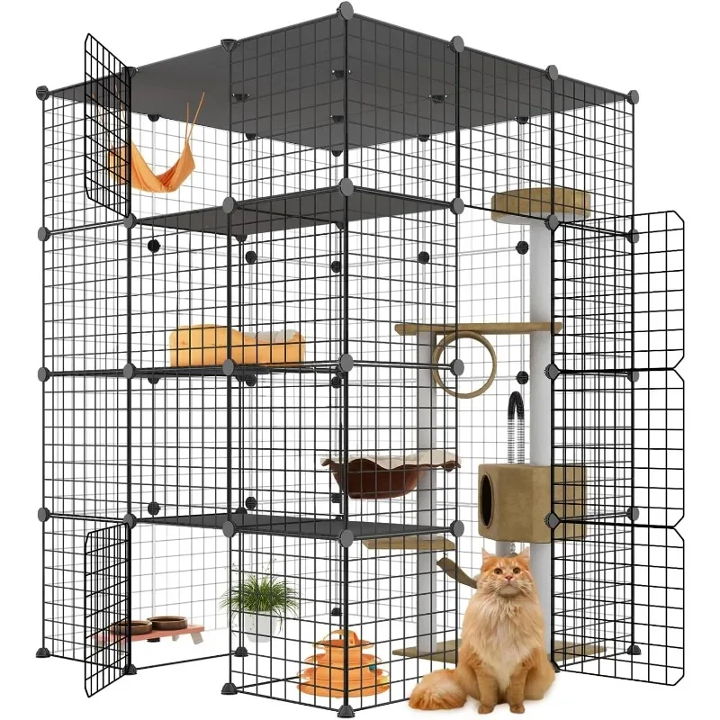 Large Cat Cage, Cat Enclosures Indoor with Balcony, DIY Cat Playpen Detachable Metal Wire Kennels Crate 3x3x4 Large