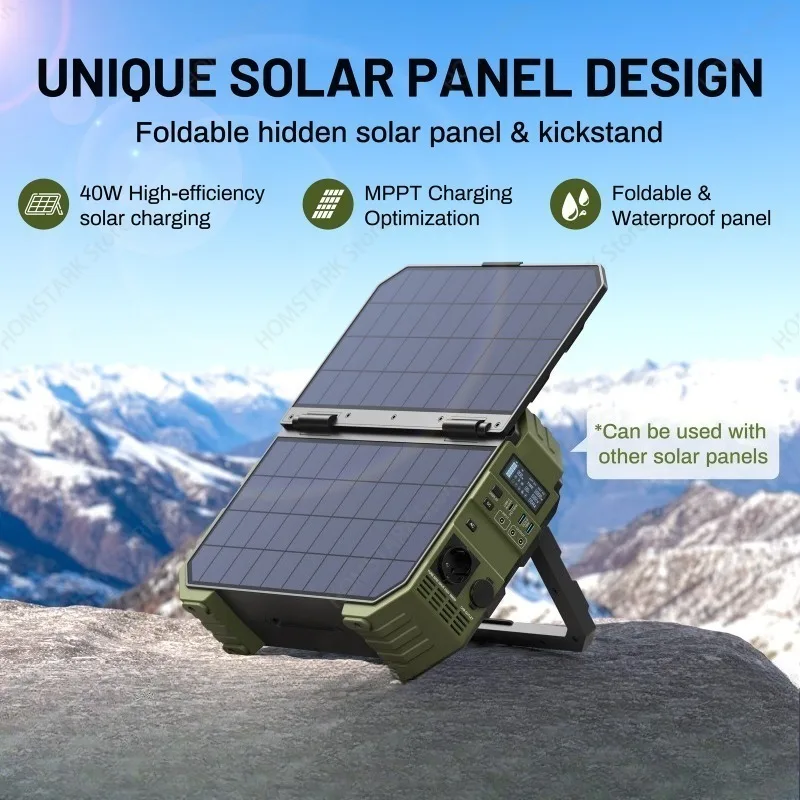 1600W Portable Power Station Built‑in 40W Solar Panel EU US Standard for Outdoor Camping Emergency Off‑Grid Use