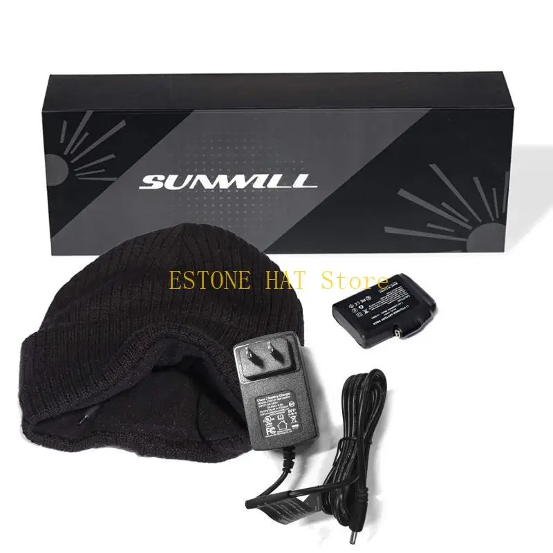 49MF Men Women Winter Electric Heated Beanie Hat Rechargeable Battery Thermal Warm Plush Lining Outdoor Windproof Skull Cap
