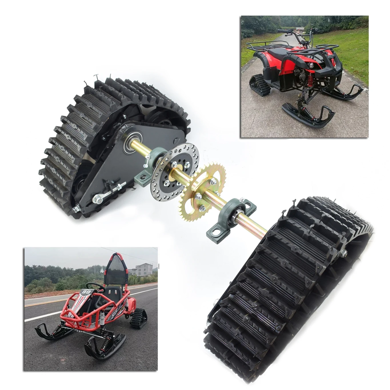 

100cm 85cm 60cm Rear axle with Small size Snow Tracks For ATV Quad Go karting Rear wheel Tire Sand Snowmobile Track Assembly