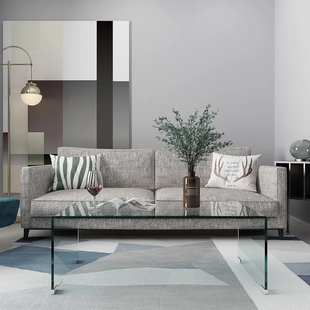 Mesa de centro de vidro para sala de estar, mesa central transparente com vidro temperado de 0,47 polegadas, mesa de centro moderna transparente