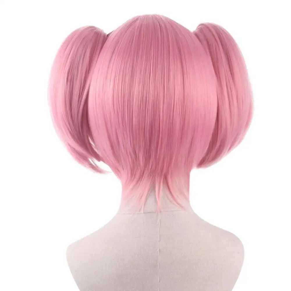 Nuevo 2026 Anime Madoka Kaname Cosplay peluca rosa 30CM doble cola de caballo estilo corto con gorro de peluca gratis pelo sintético resistente mujeres
