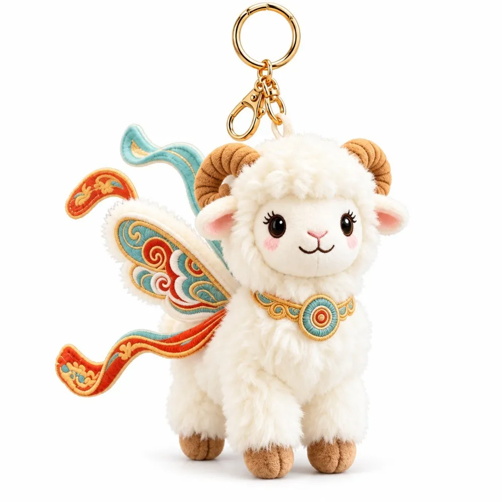 Creative Mini Plush Doll Keychain Soft Chinese Style Cartoon Keychain Flying Shape Versatile Sheep Pendant for Backpack