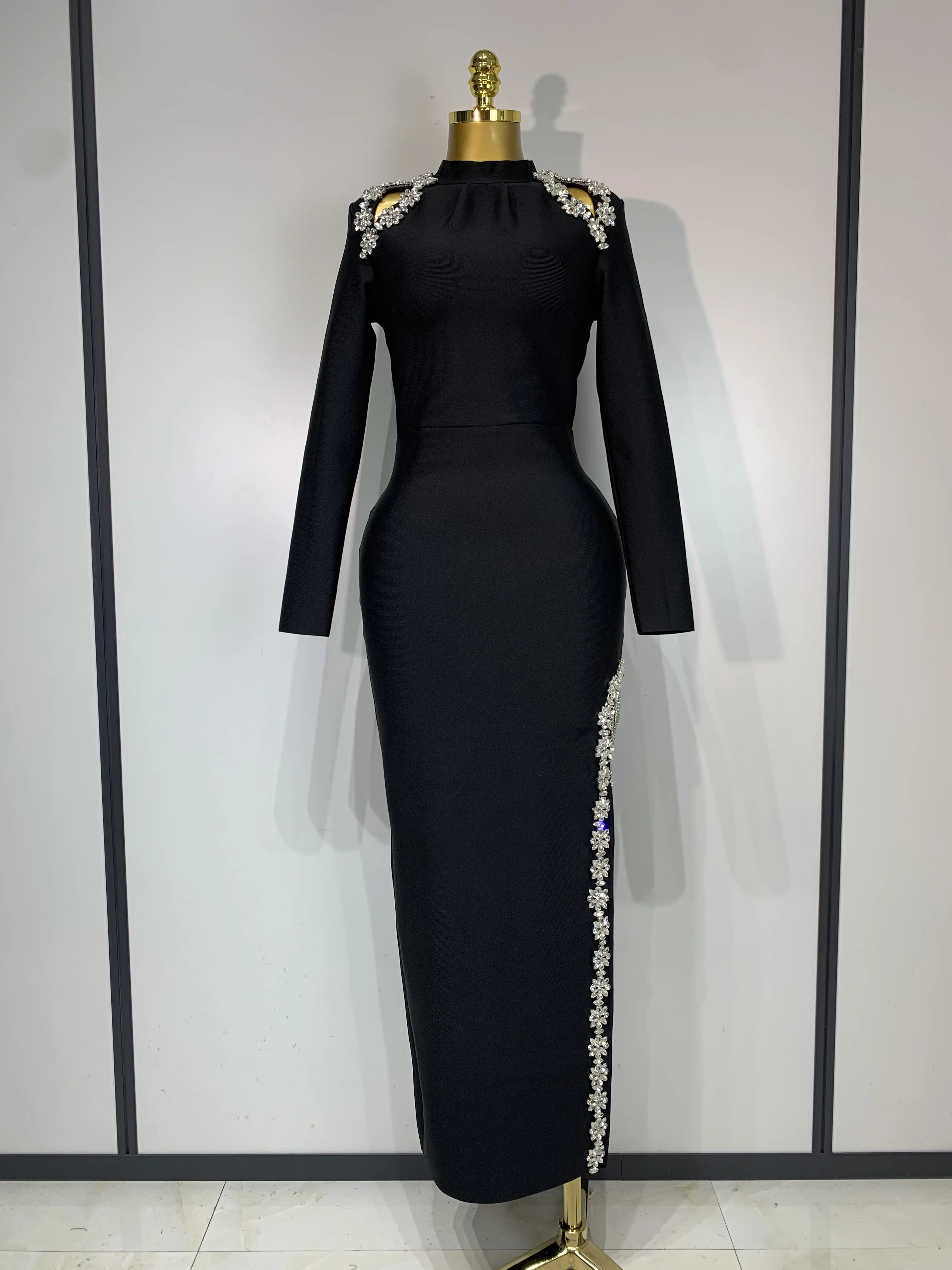 Women Long Sleeve Sexy Shinning Crystal High Split Bodycon Long Bandage  Dresses Elegant Evening Party Birthday Cocktail Outfit - AliExpress  200000345