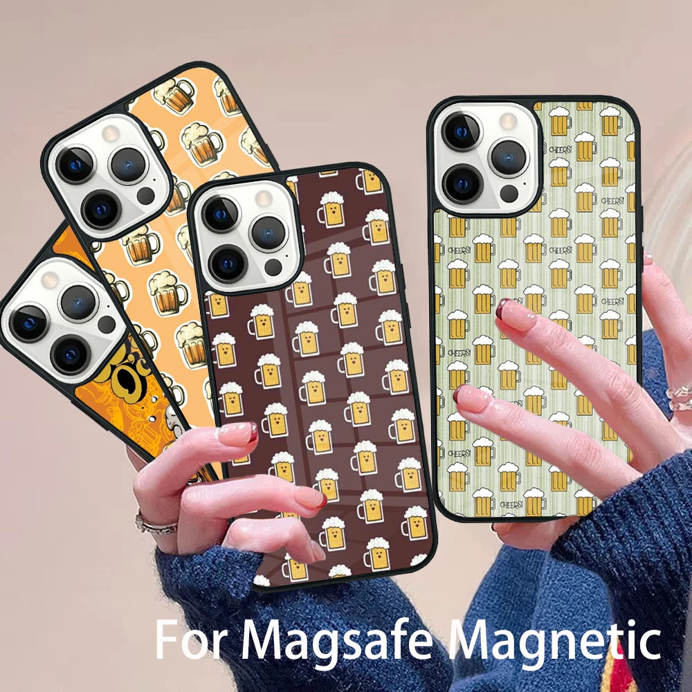 

Beers Alcohol Bubble Phone Case Magesafe Magnetic Wireless Charge Cover For IPhone 16 11 12 13 14 15 Pro Max Plus Mini