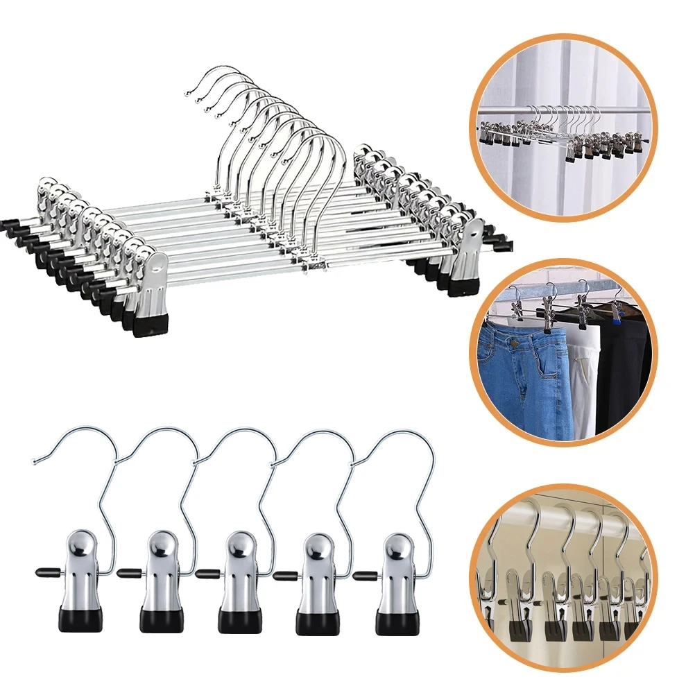 10/20 Stück winddichter Metall-Kleiderbügel, Edelstahl-Haken, für Kleidung, Zuhause, Hosen, Mantel, rutschfeste Trocknungsbügel mit verstellbaren Clips