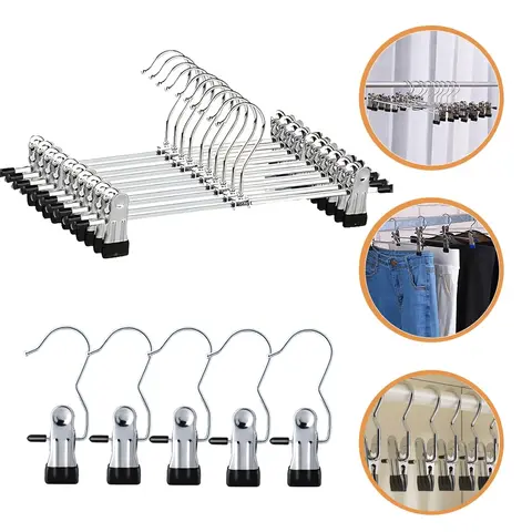 10/20Pcs 금속 방풍 옷걸이, 스테인레스 스틸 후크, 의류 홈 바지 코트 조정 가능한 클립이있는 미끄럼 방지 건조 옷걸이