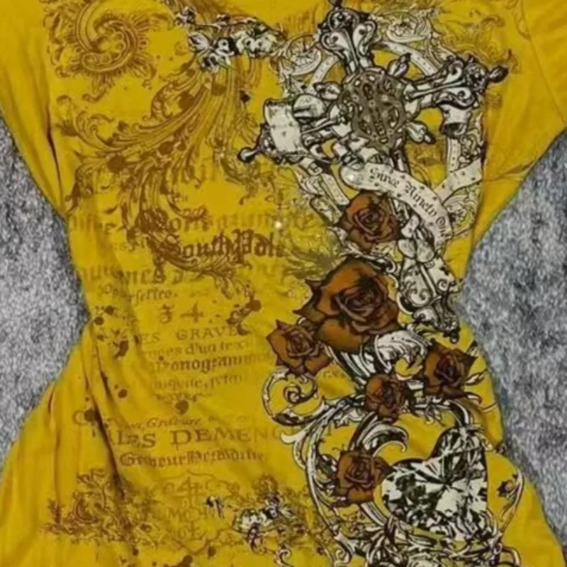 Amerikaanse Punk Hottie T-shirt Retro Subcultuur Gothic V-hals T-shirts Mode Harajuku Esthetische Gedrukt Tees Vrouwen Chic Slim Tops