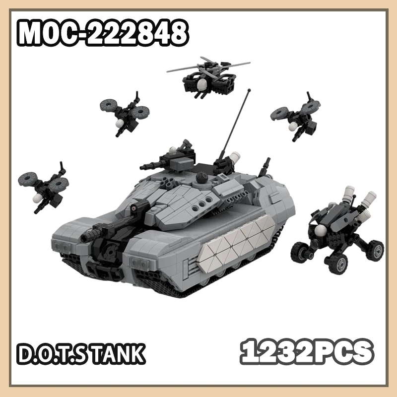 

MOC-222848 Military War D.O.T.S Tank Building Block Armored Fighting Vehicle Model Brick Set Creative Gifts Collectibles 1232PCS