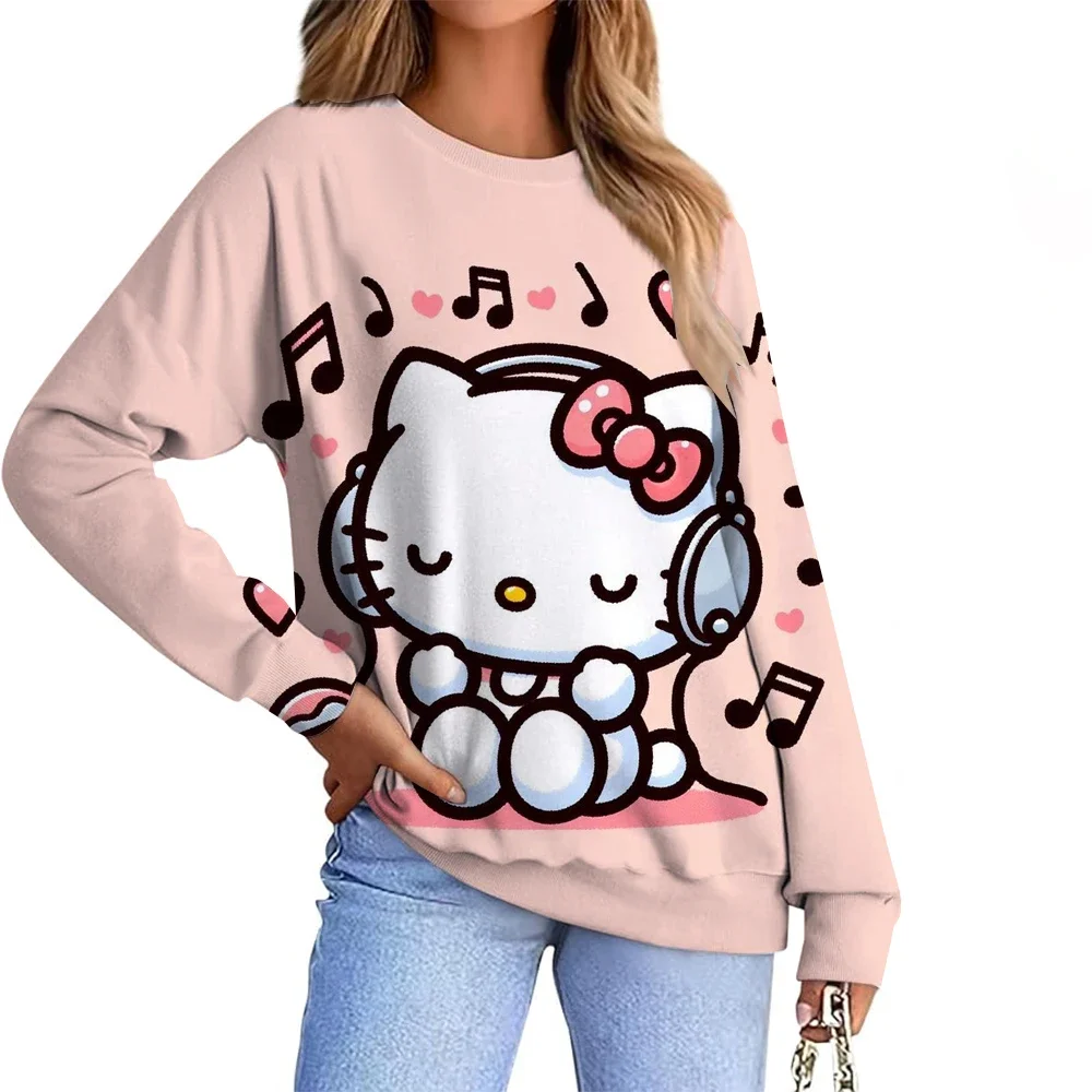 Hello Kitty mode imprimé sweat femmes belle Hello Kitty graphique kawaii confortable décontracté col rond sweat-shirt