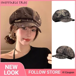 Y2K Subculture Rivet Star Sticker Design Berets Caps for Women Spring Autumn Versatile Retro Tie-dye Newsboy Hats Gorras Hombre