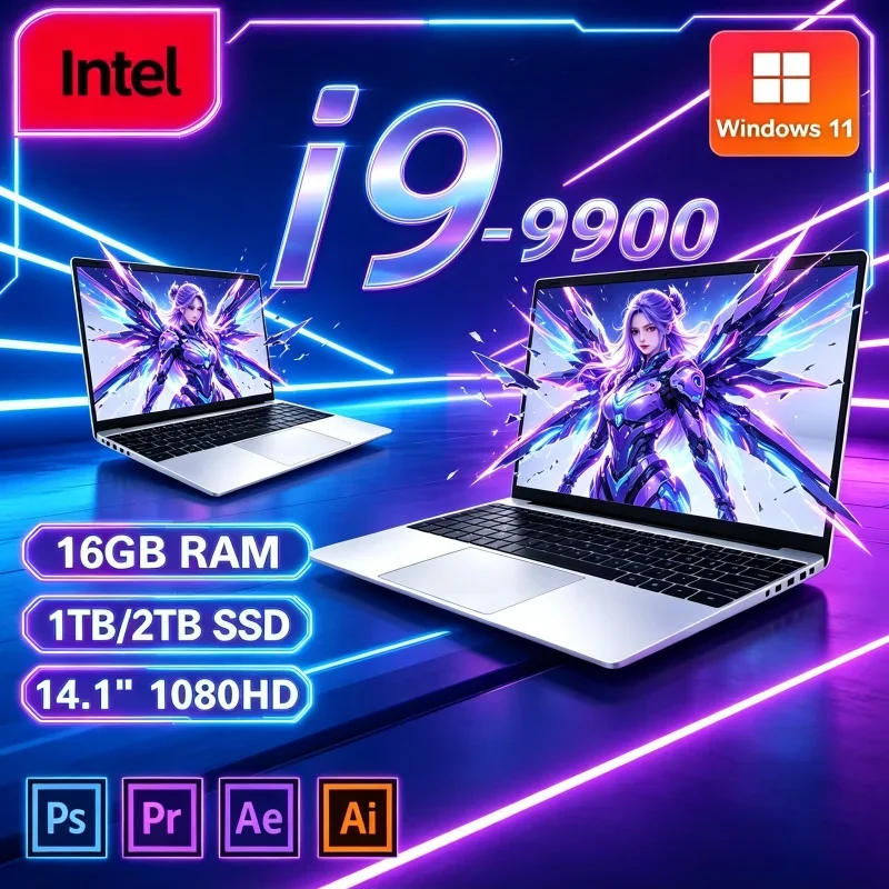 New 2026 14.1" FHD IPS Office PC Hot I9‑9900 Win11 Business Laptop 120Hz Backlit Keyboard 16/32GB RAM 2TB SSD
