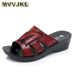 MVVJKEWomen Slipper's Ladies Summer Slippers Shoes Women High Heels Fashion Rhinestone Genuine Leather Summer Shoes