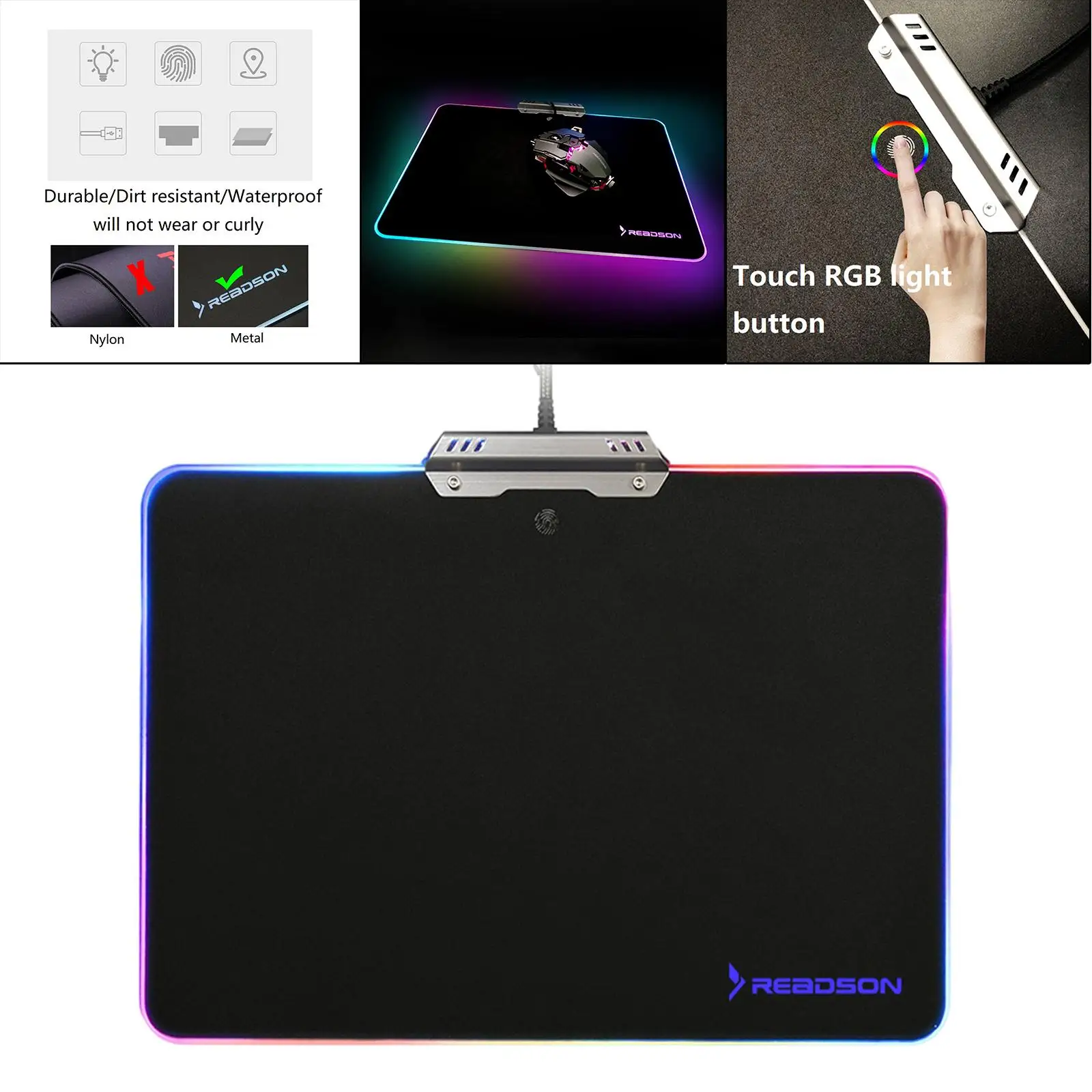 Tappetino per mouse in metallo Tappetino per mouse per computer in gomma antiscivolo con superficie impermeabile per illuminazione per ufficio e casa