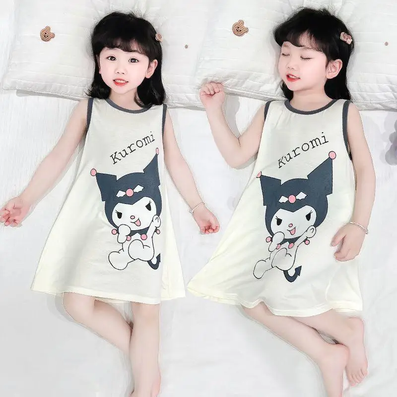 

Sanrio Nightgown Kuromi Sleeveless Cartoon Summer Fashion Children Home Clothes Thin Trendy Baby Casual Comfortable Skirt Cheap