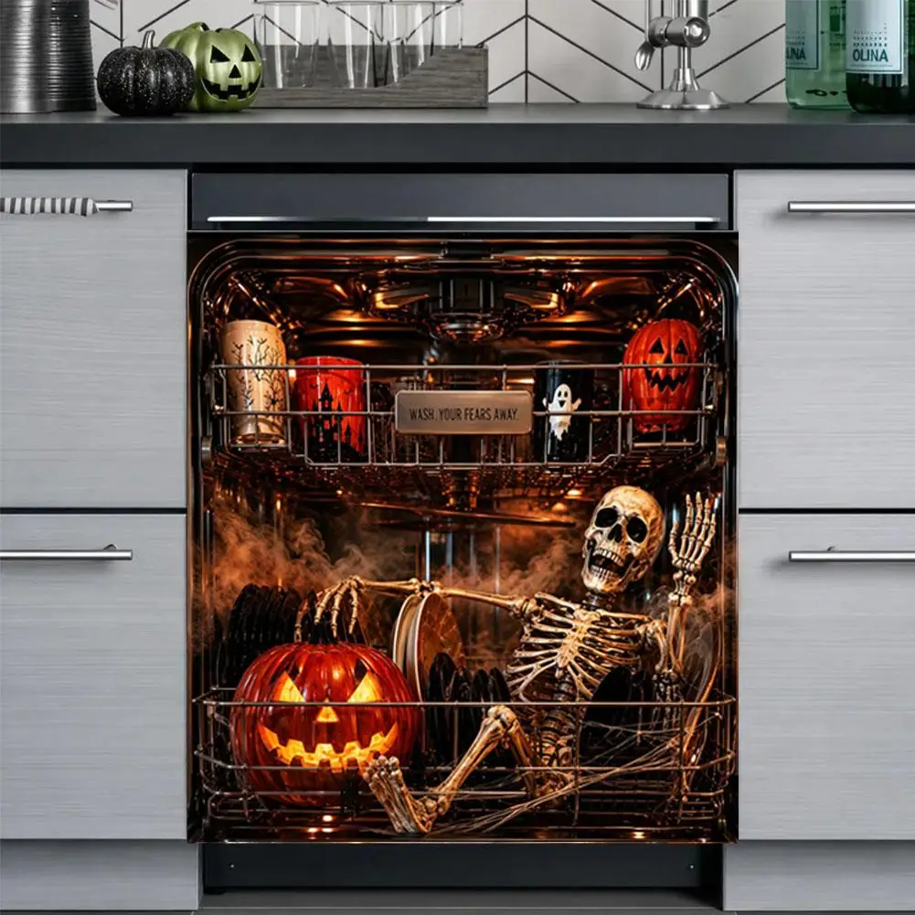 Halloween Dishwasher Magnetic Cover Full Magnet Waterproof Kitchen Appliance Protector for Refrigerator Washing Machine