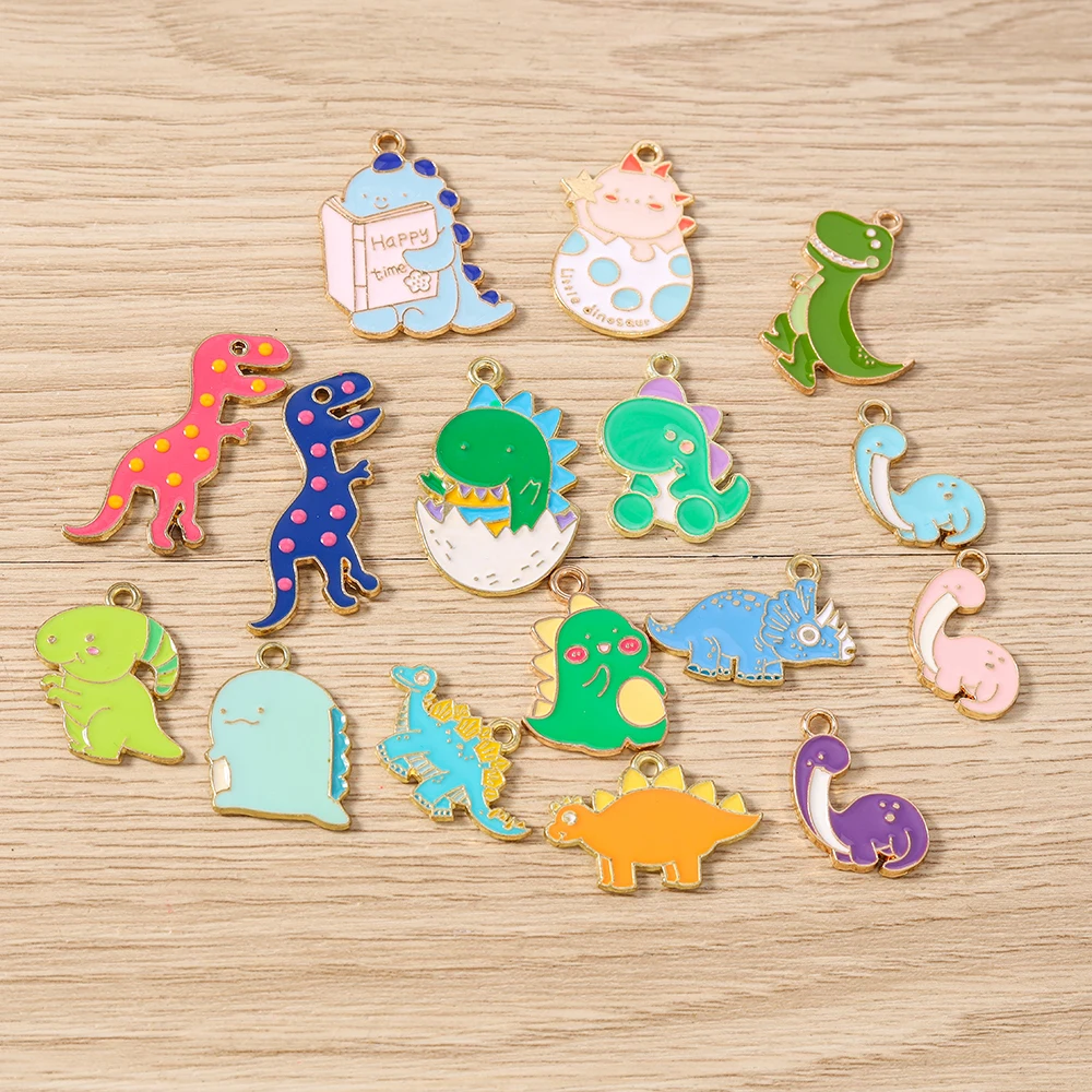 Tusember 10 Stück Mix Niedliche Charms Emaille Dinosaurier-Anhänger für Schmuckherstellung Niedliche Ohrringe Halsketten Armbänder DIY Bastelarbeiten – Detail 2