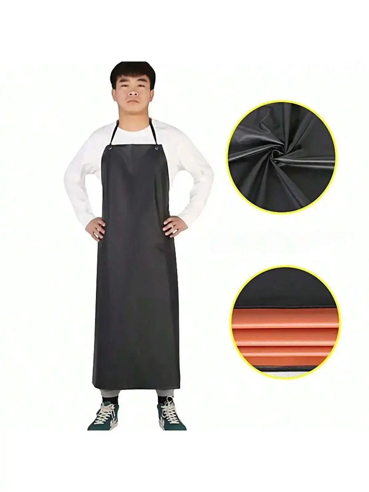 1pc Thickened Apron with Soft Skin for Slaughterhouse Kitchen Labor Protection Apron Black PVC Waterproof and Oil Resistant