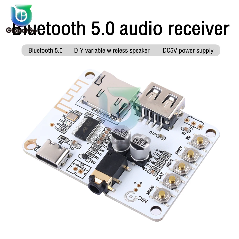 

Bluetooth Audio Receiver Board TYPE-C DC5V Wireless Stereo Music Module with USB TF Card Slot Decoding Playback Output